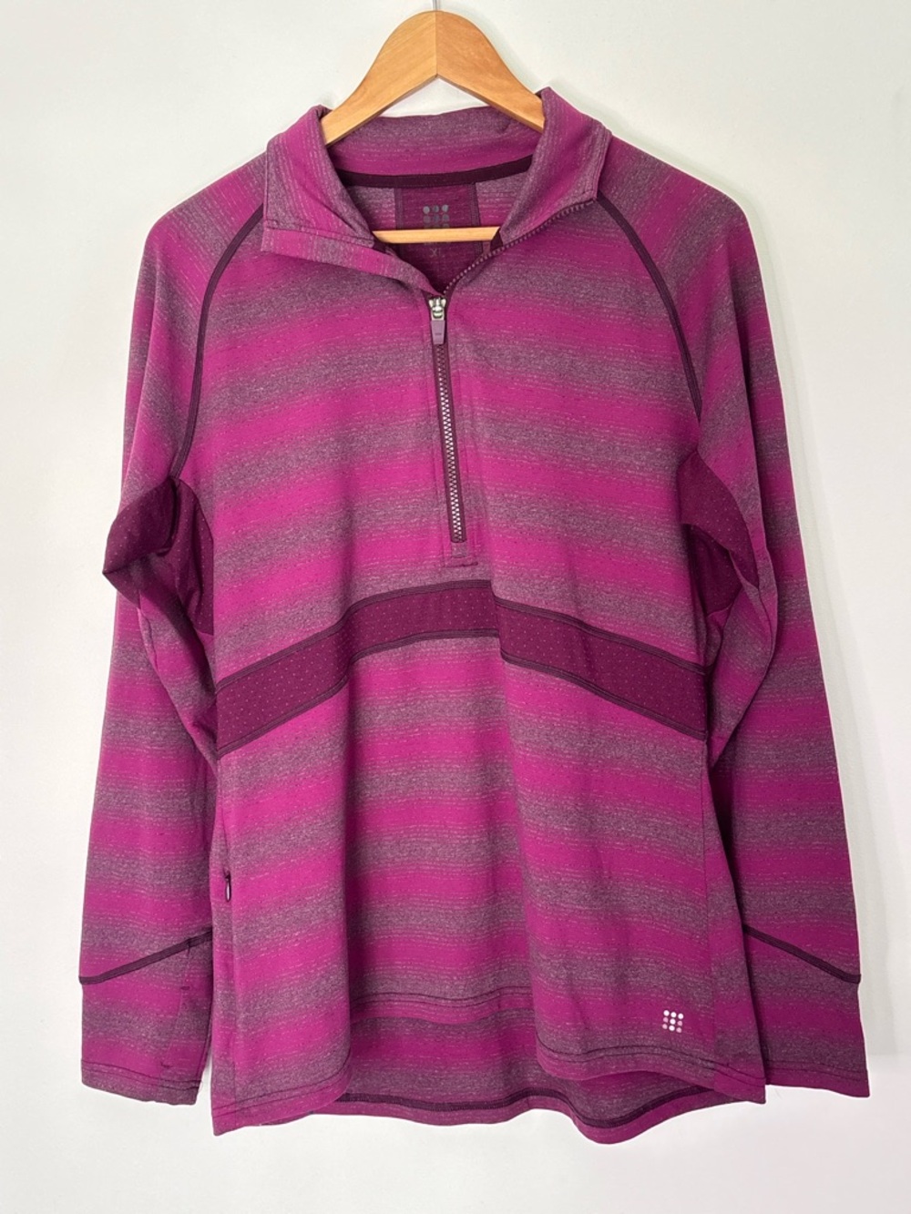 Title Nine Women's Half Zip Striped Pullover Size XL Running Gym Active C25